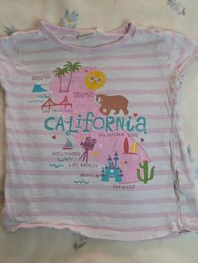 Earth Nymph Girls' Pink Striped California Graphic Tee 4T
